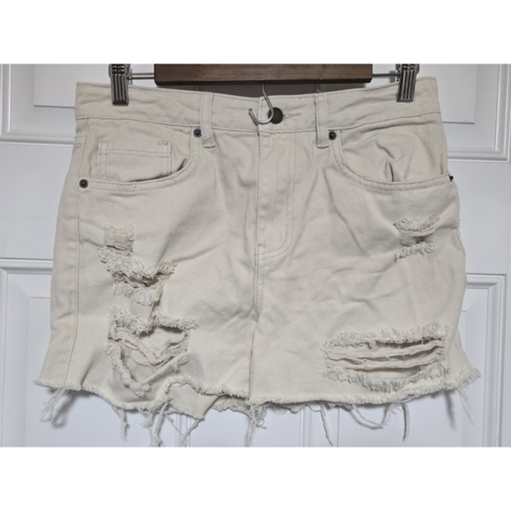 Oneill Surf Jean Shorts‎ Womens Size 28 Distressed Cream White Jorts